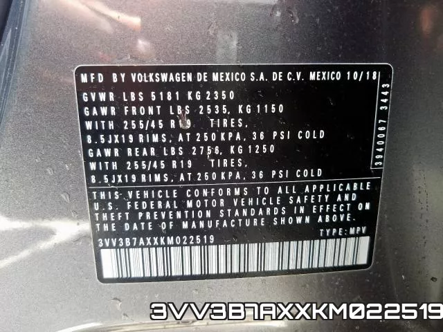 3VV3B7AXXKM022519