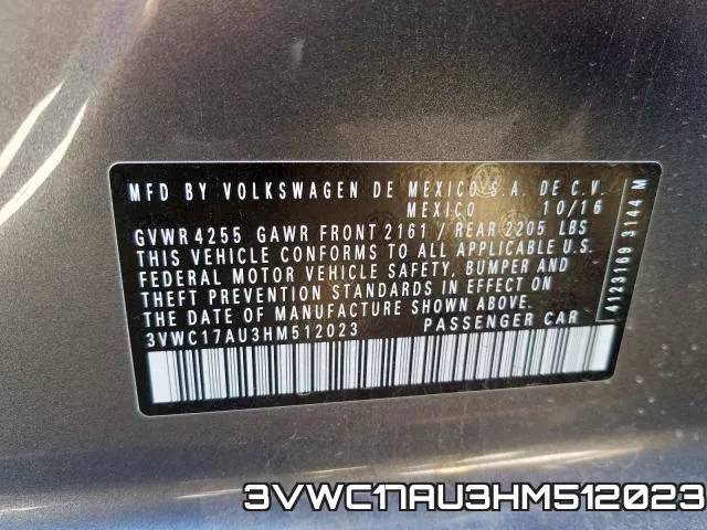 3VWC17AU3HM512023