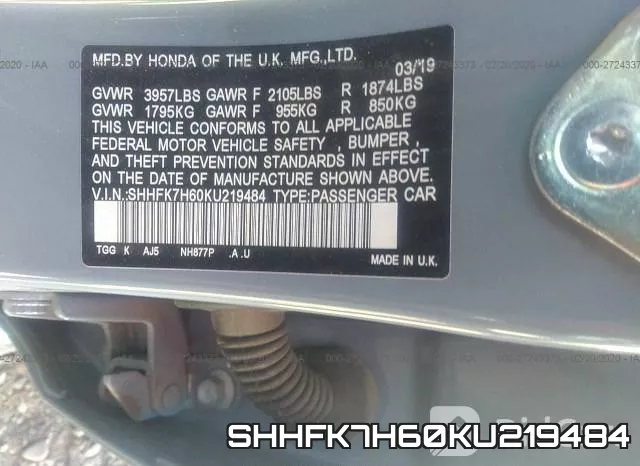 SHHFK7H60KU219484