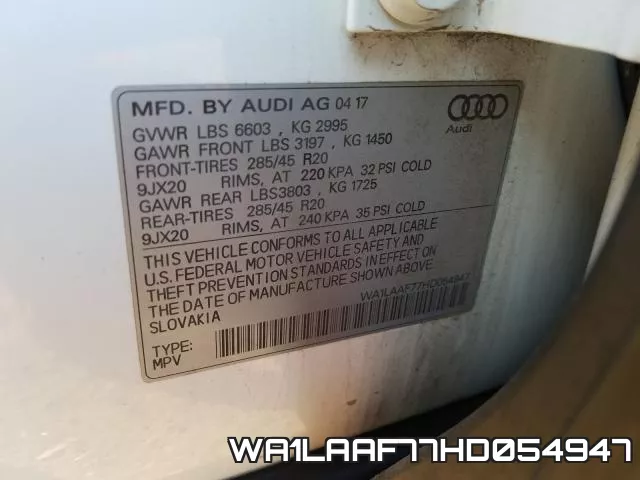 WA1LAAF77HD054947