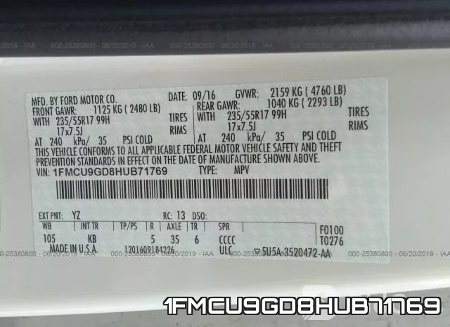 1FMCU9GD8HUB71769
