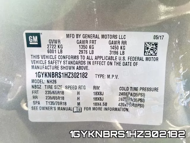 1GYKNBRS1HZ302182