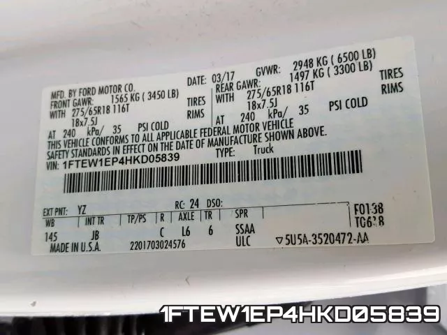 1FTEW1EP4HKD05839