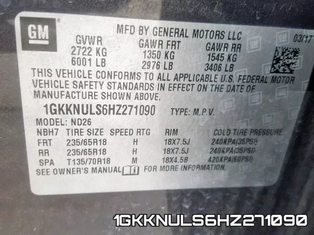 1GKKNULS6HZ271090