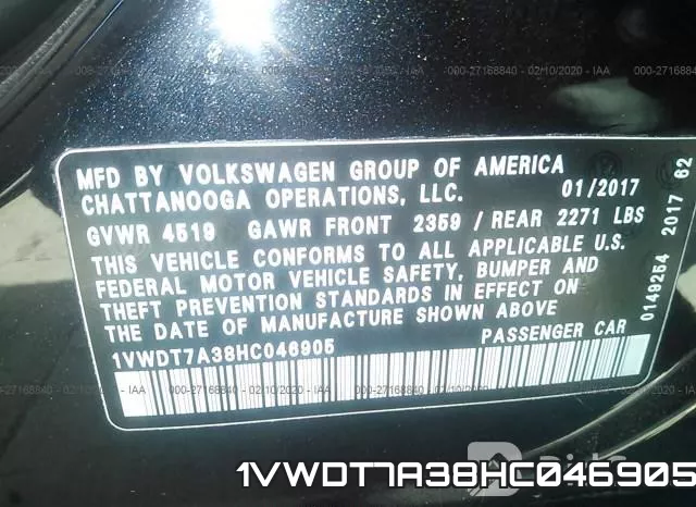 1VWDT7A38HC046905