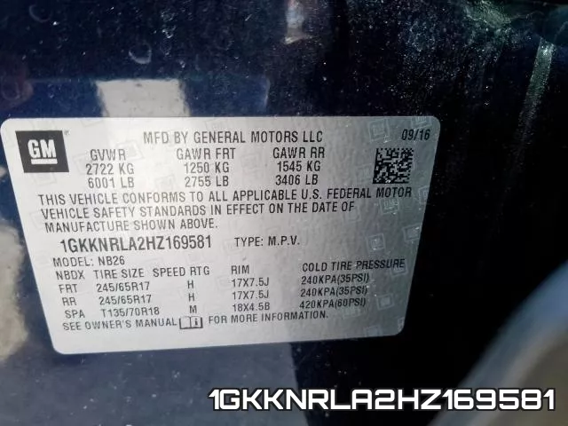1GKKNRLA2HZ169581