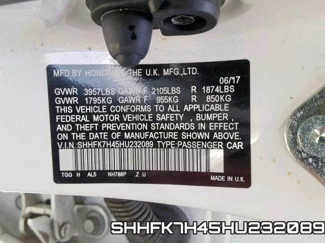 SHHFK7H45HU232089
