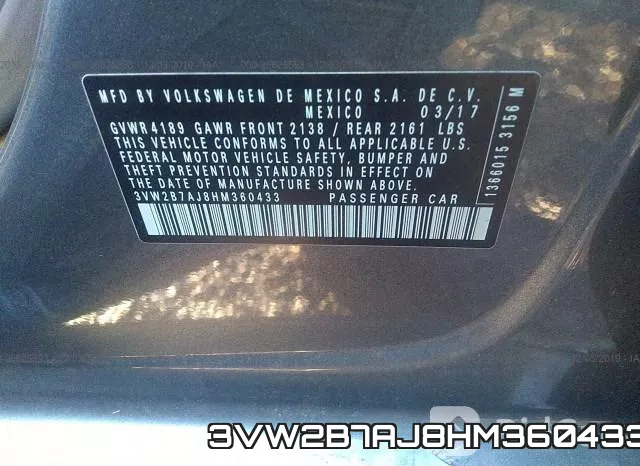 3VW2B7AJ8HM360433