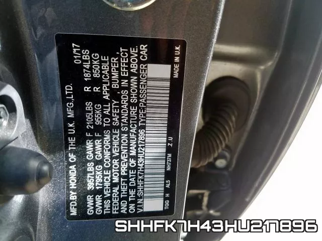 SHHFK7H43HU217896