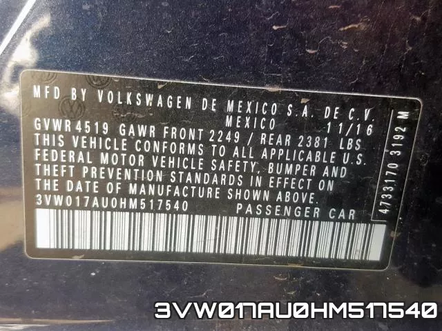 3VW017AU0HM517540