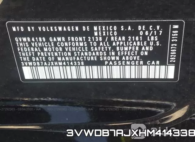 3VWDB7AJXHM414338