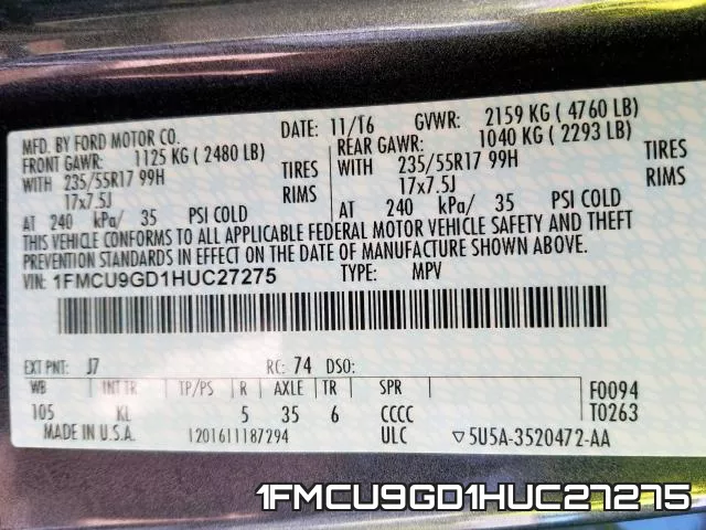 1FMCU9GD1HUC27275