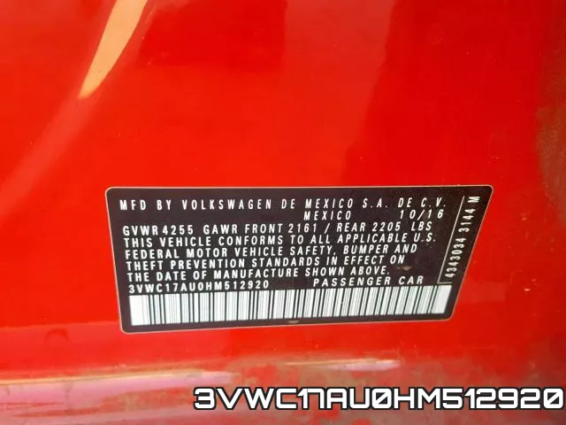 3VWC17AU0HM512920