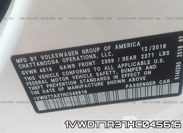 1VWDT7A37HC045616