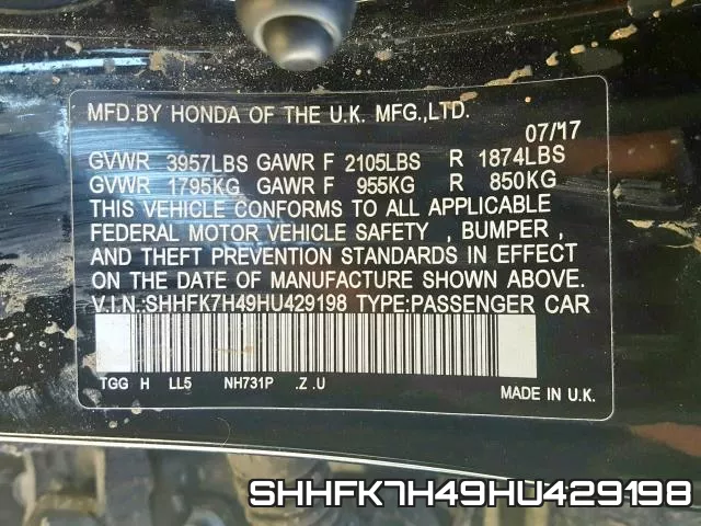 SHHFK7H49HU429198