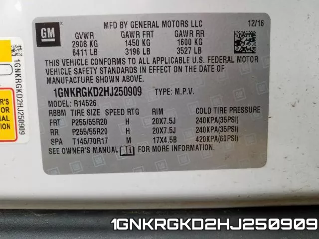1GNKRGKD2HJ250909