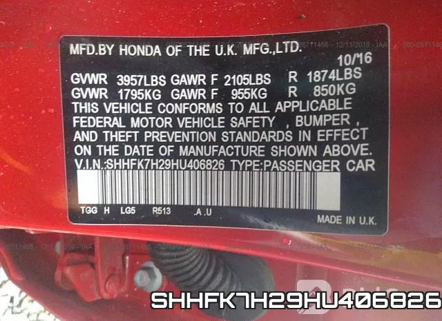 SHHFK7H29HU406826