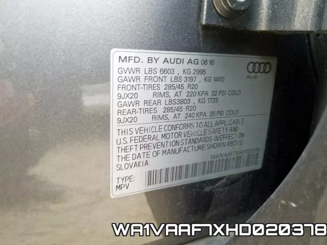 WA1VAAF7XHD020378