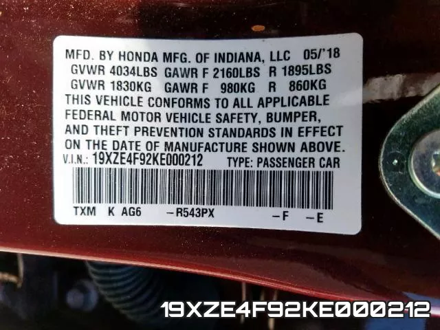 19XZE4F92KE000212
