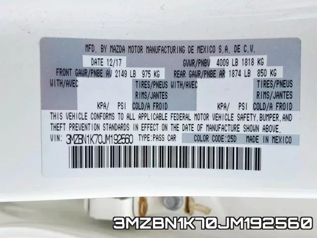 3MZBN1K70JM192560