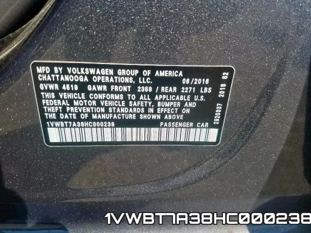 1VWBT7A38HC000238