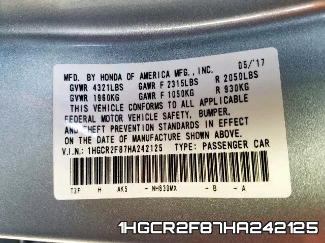 1HGCR2F87HA242125