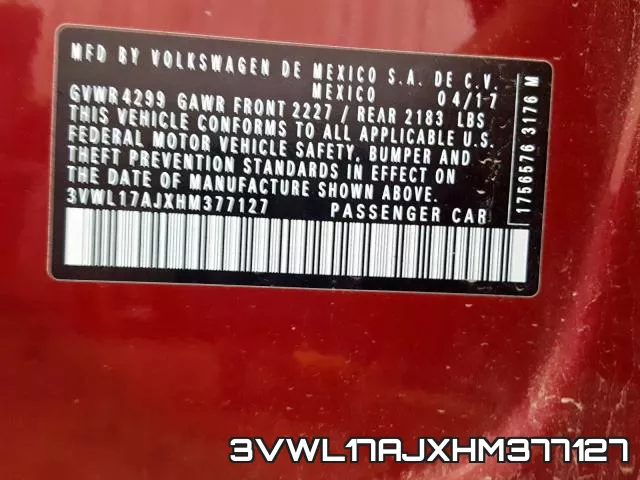 3VWL17AJXHM377127
