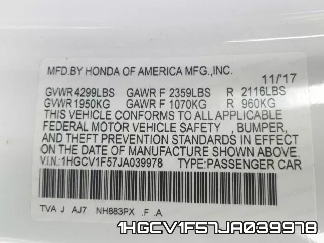 1HGCV1F57JA039978