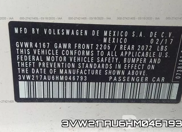 3VW217AU6HM046793