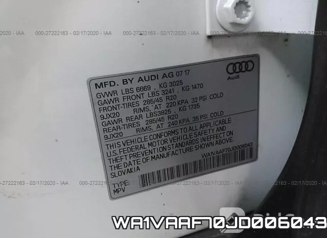 WA1VAAF70JD006043