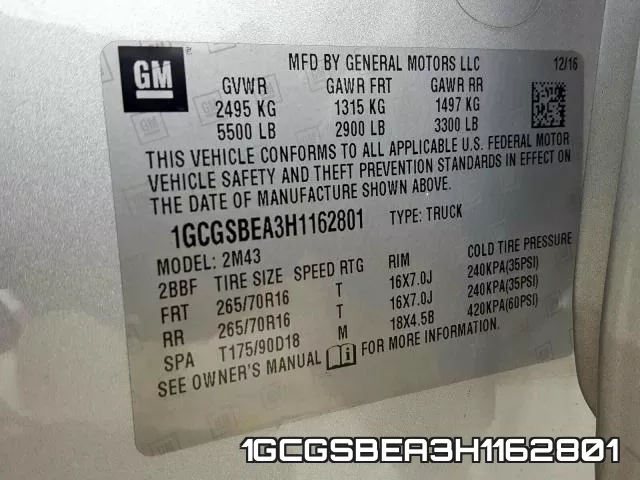 1GCGSBEA3H1162801