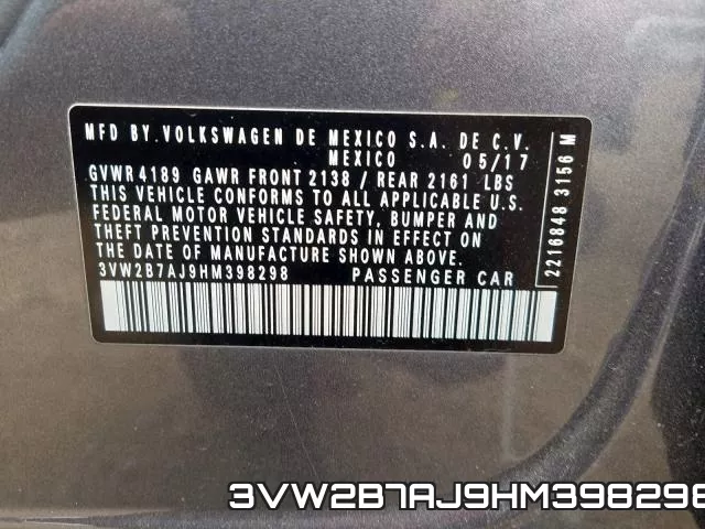 3VW2B7AJ9HM398298