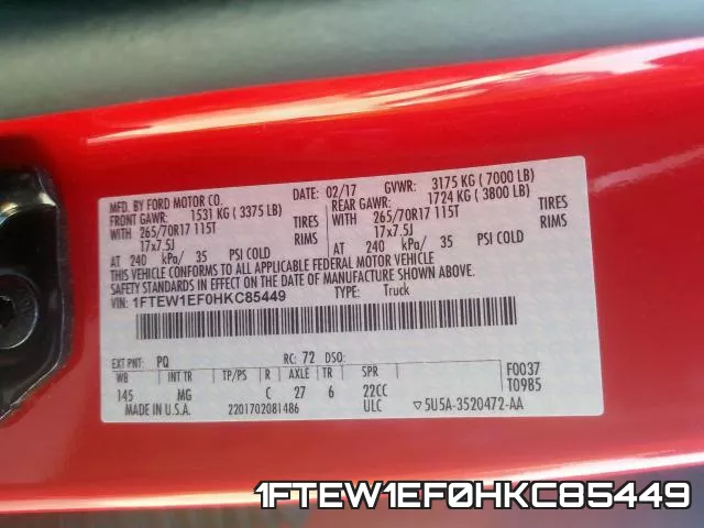 1FTEW1EF0HKC85449