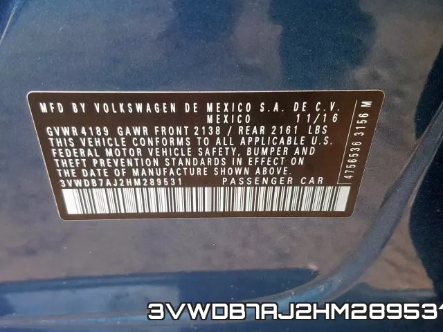 3VWDB7AJ2HM289531