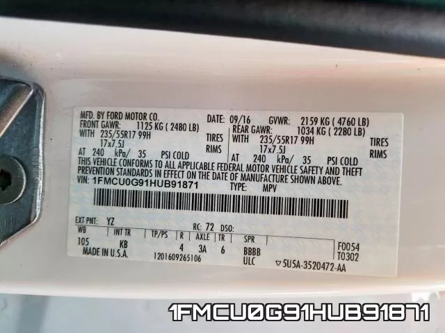1FMCU0G91HUB91871