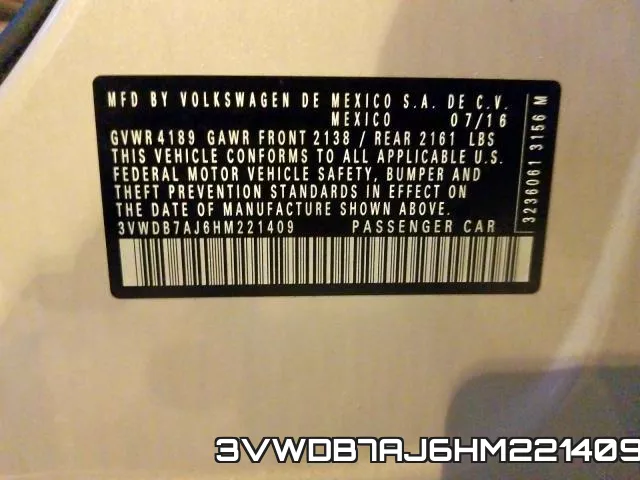 3VWDB7AJ6HM221409