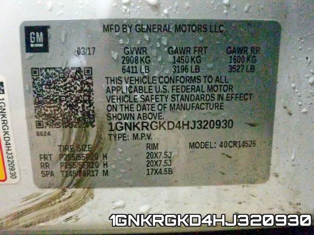 1GNKRGKD4HJ320930
