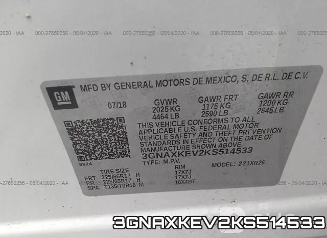 3GNAXKEV2KS514533
