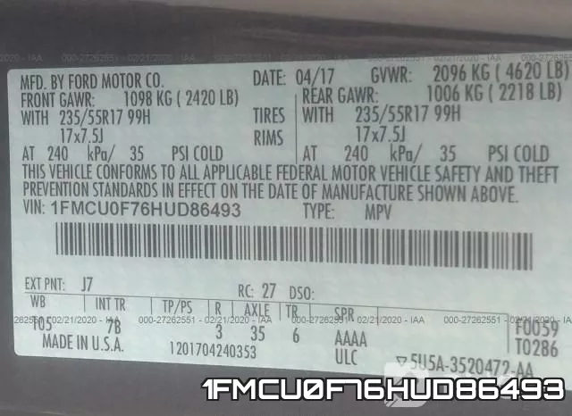 1FMCU0F76HUD86493