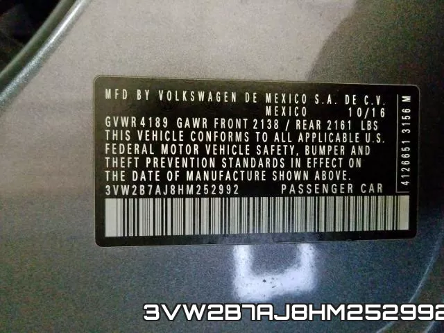 3VW2B7AJ8HM252992