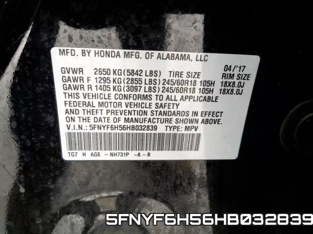 5FNYF6H56HB032839