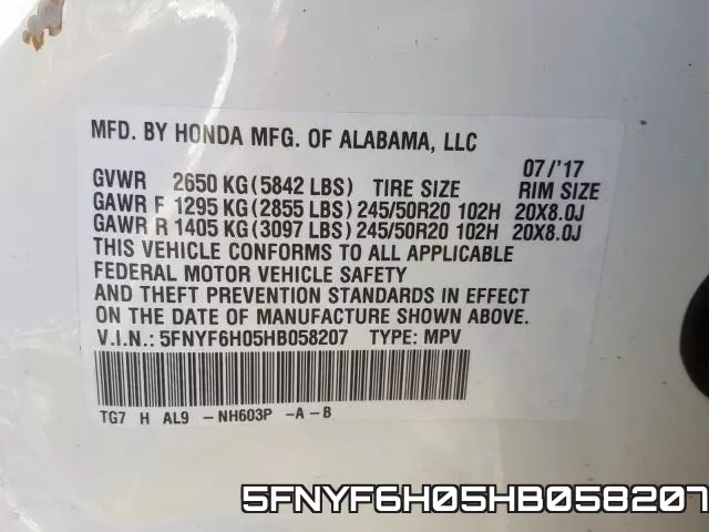 5FNYF6H05HB058207