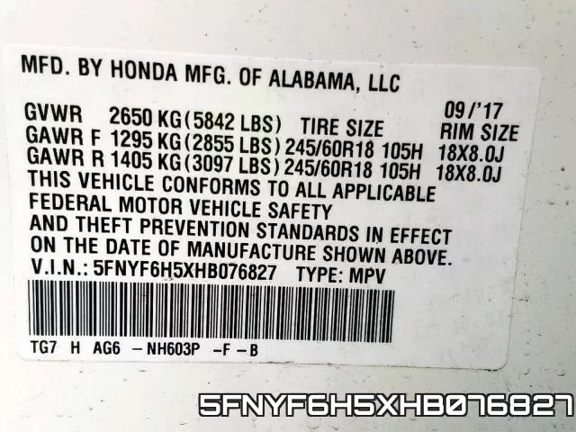 5FNYF6H5XHB076827