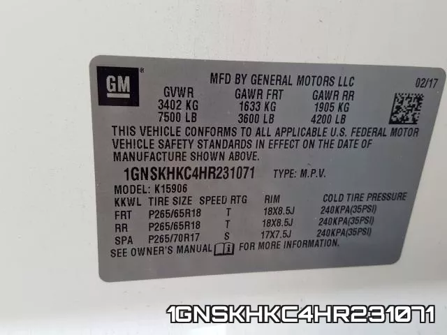 1GNSKHKC4HR231071