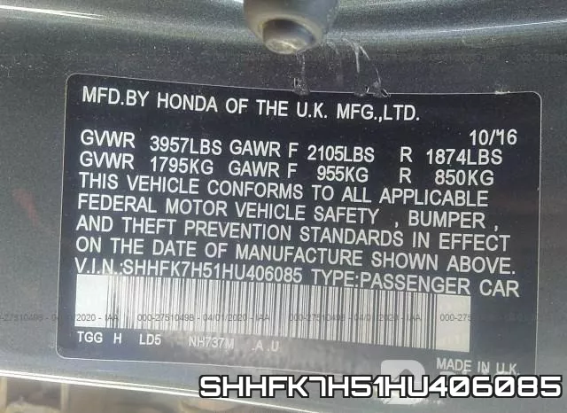 SHHFK7H51HU406085