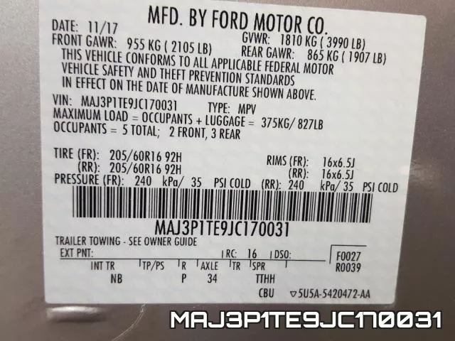 MAJ3P1TE9JC170031