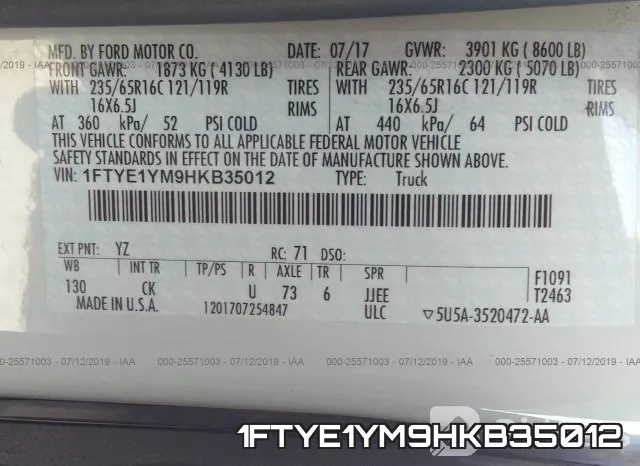 1FTYE1YM9HKB35012