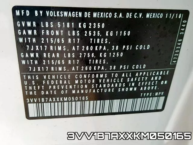 3VV1B7AXXKM050165