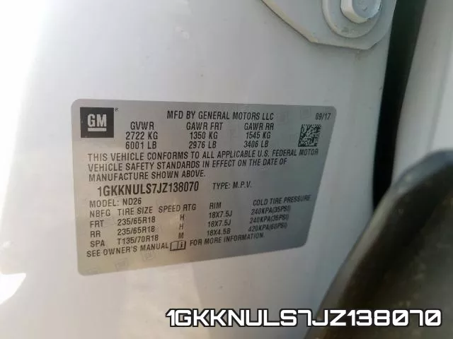 1GKKNULS7JZ138070