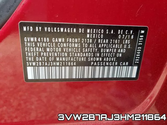 3VW2B7AJ3HM211864